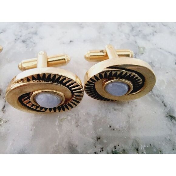 Cuff Links Lot Of 4 Bowling Pins Faux Emerald Etc Vintage Gold & Silver Tone - Picture 9 of 9